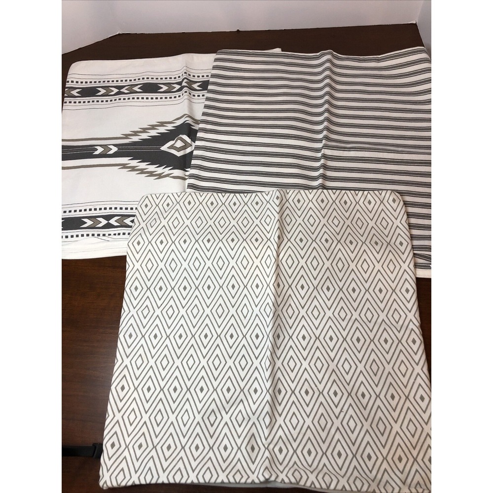 Lot of 3 Pillow Covers 17" X 17" Woven Nook Brand Decorative Gray & White Cotton